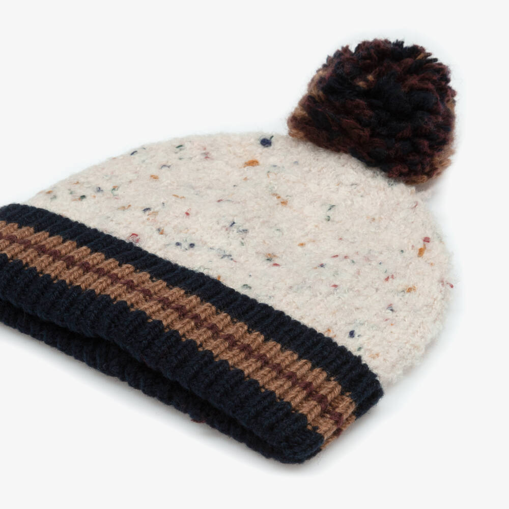 1 + in the family-Ivory Flecked Bouclé Knit Bobble Hat | Childrensalon