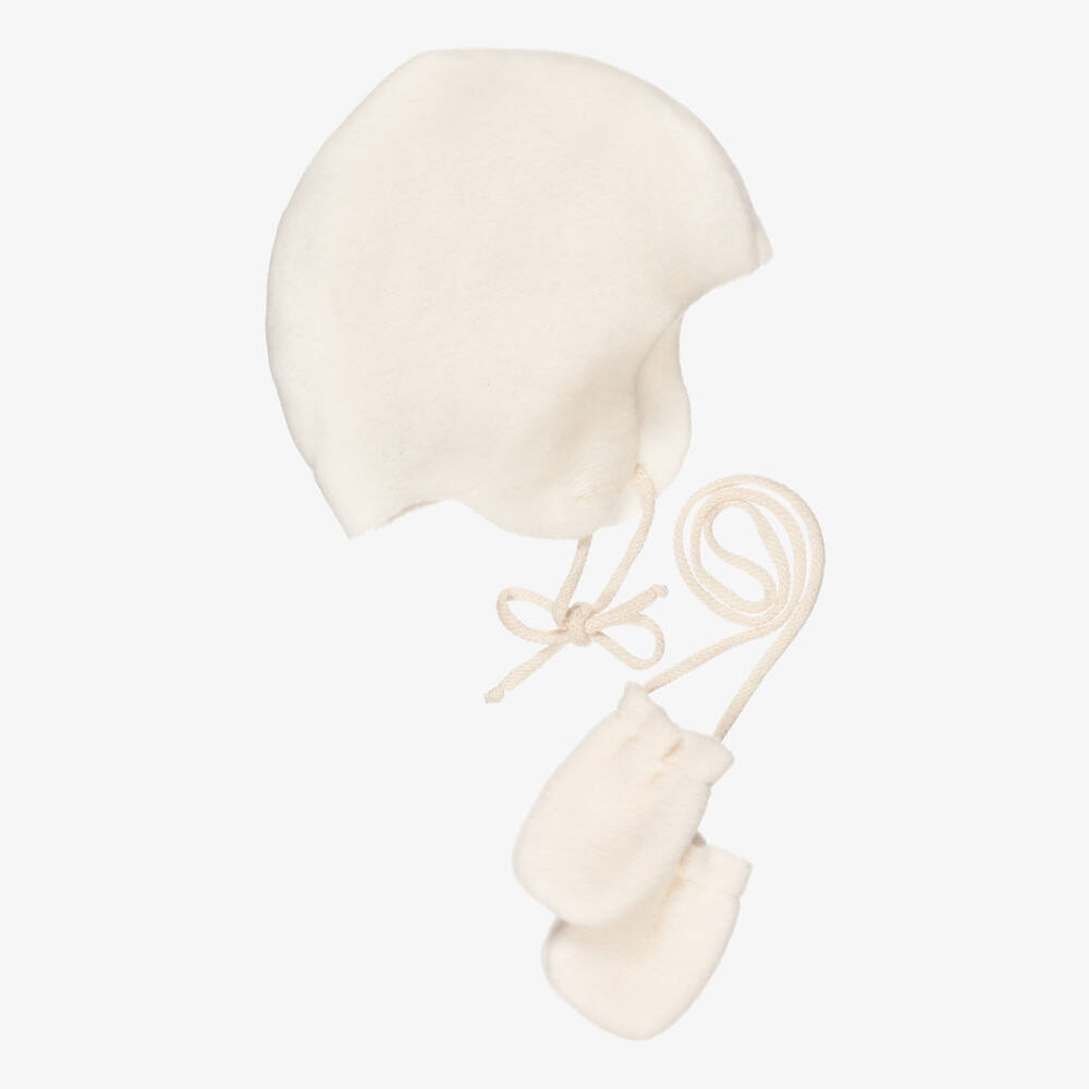 1 + in the family-Ivory Fleece Baby Hat & Mittens Set | Childrensalon
