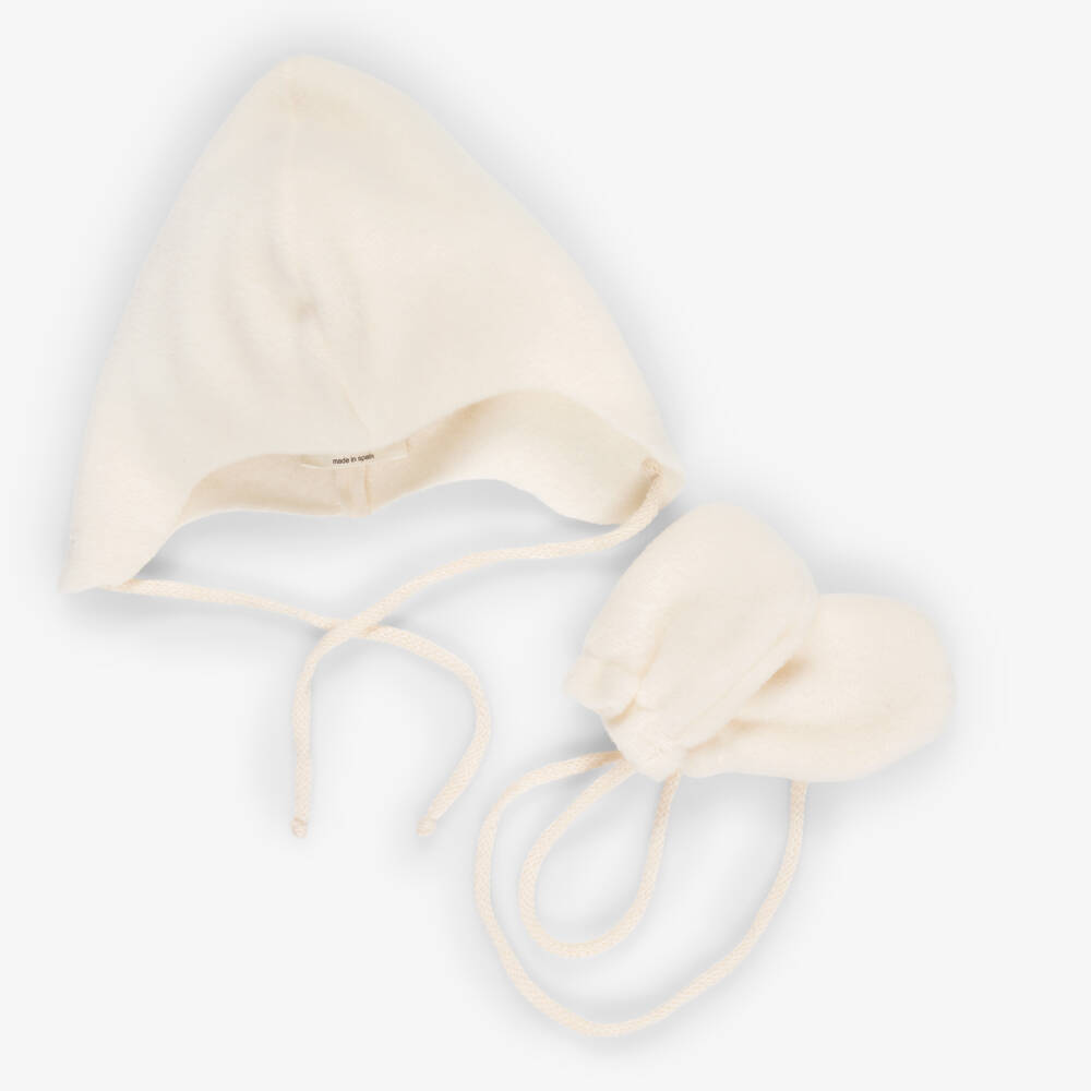 1 + in the family-Ivory Fleece Baby Hat & Mittens Set | Childrensalon