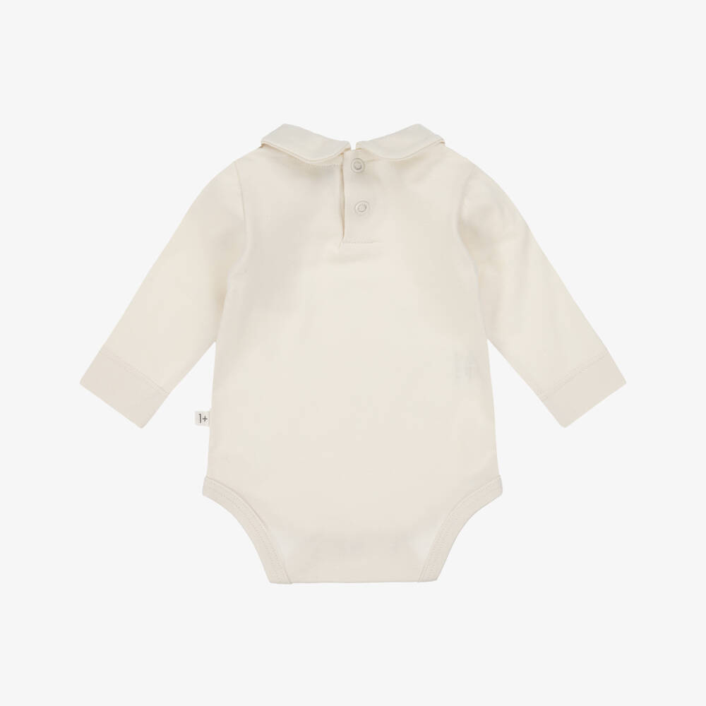 1 + in the family-Ivory Organic Cotton Jersey Bodysuit with Collar | Childrensalon