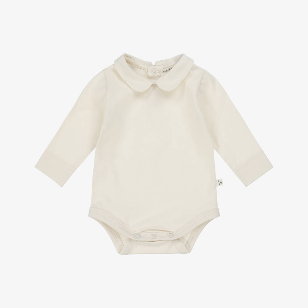 1 + in the family-Ivory Organic Cotton Jersey Bodysuit with Collar | Childrensalon