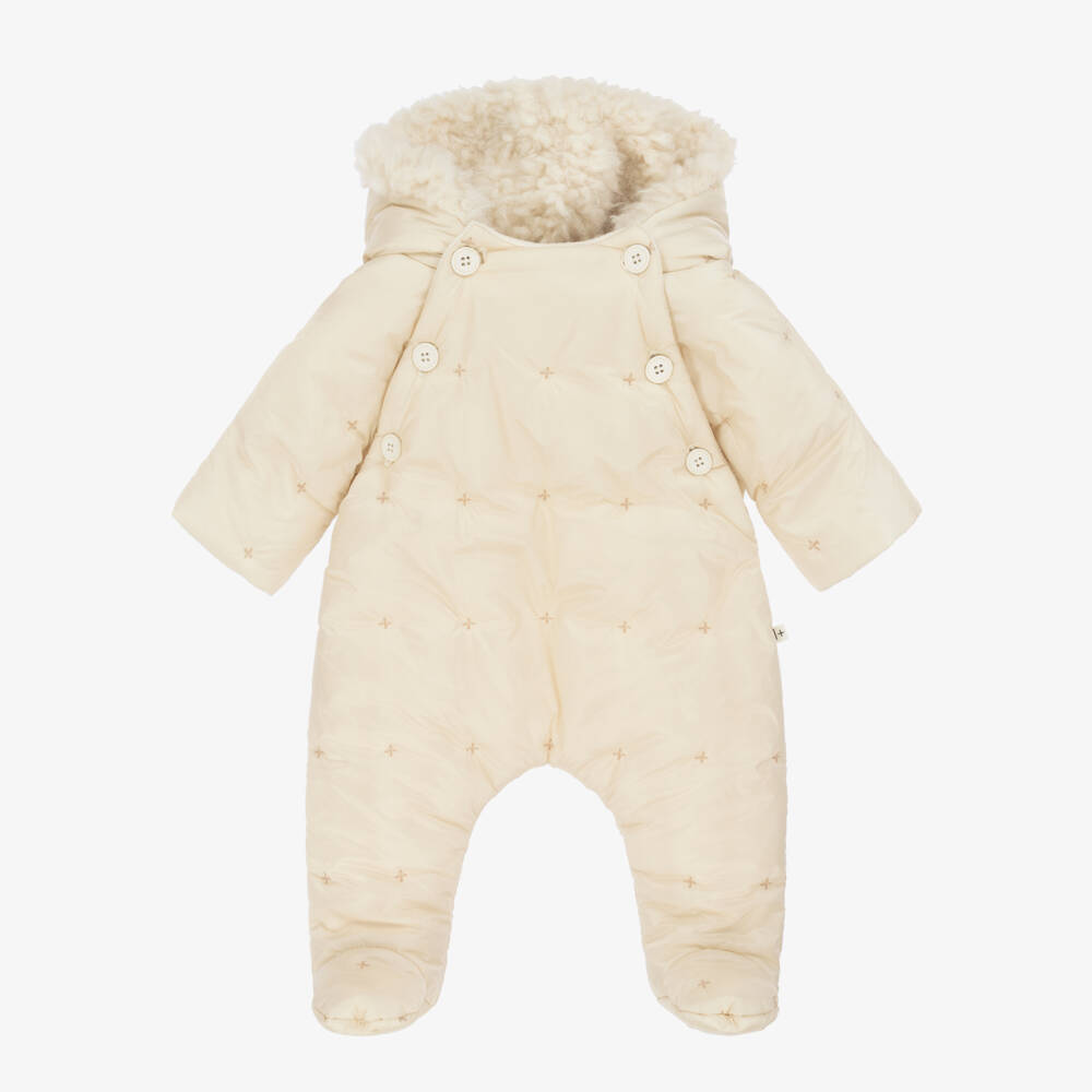 1 + in the family-Ivory Padded Baby Snowsuit with Sherpa Hood | Childrensalon