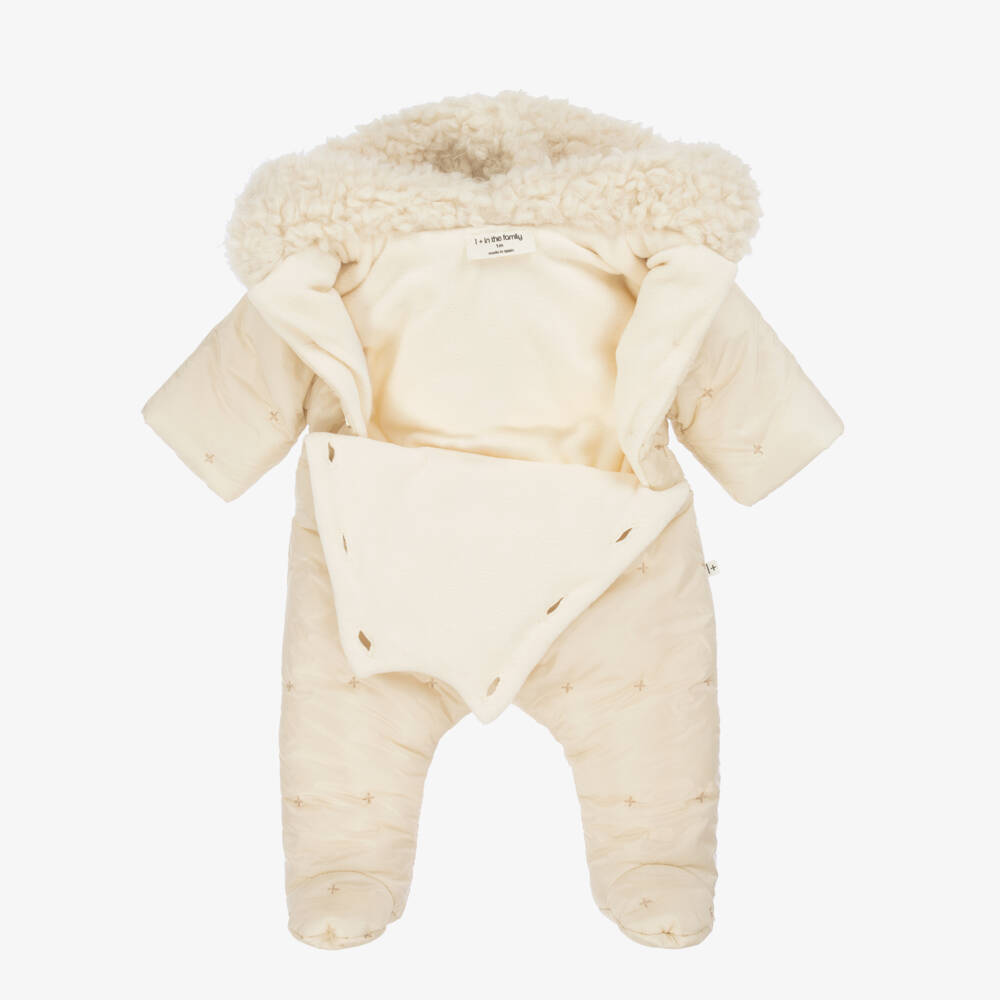 1 + in the family-Ivory Padded Baby Snowsuit with Sherpa Hood | Childrensalon