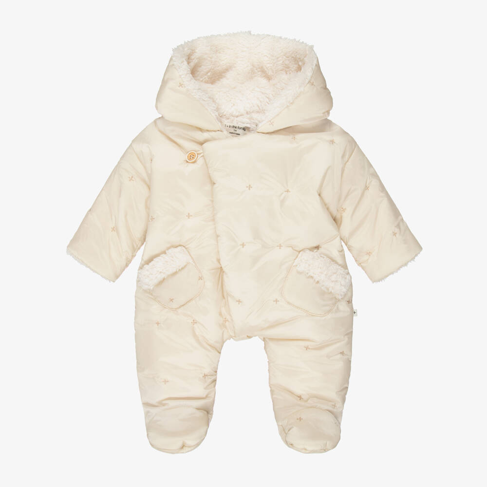 1 + in the family-Ivory Padded Snowsuit with Sherpa Fleece Lining | Childrensalon