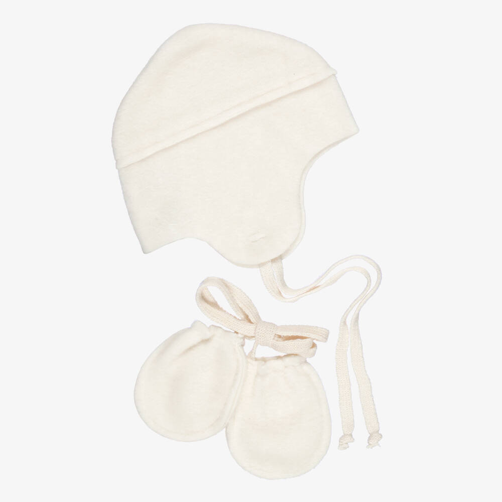 1 + in the family-Ivory Polar Fleece Baby Hat & Mittens Set | Childrensalon