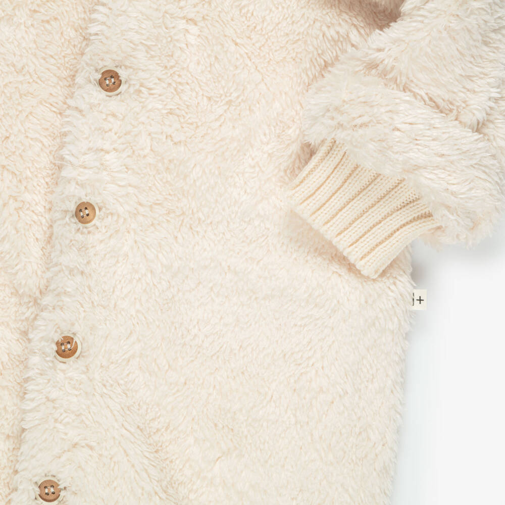 1 + in the family-Ivory Teddy Fleece Hooded Pramsuit | Childrensalon