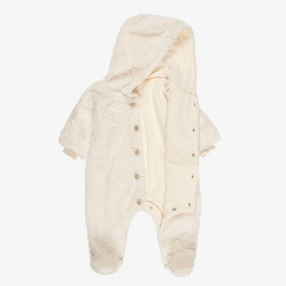 1 + in the family-Ivory Teddy Fleece Hooded Pramsuit | Childrensalon