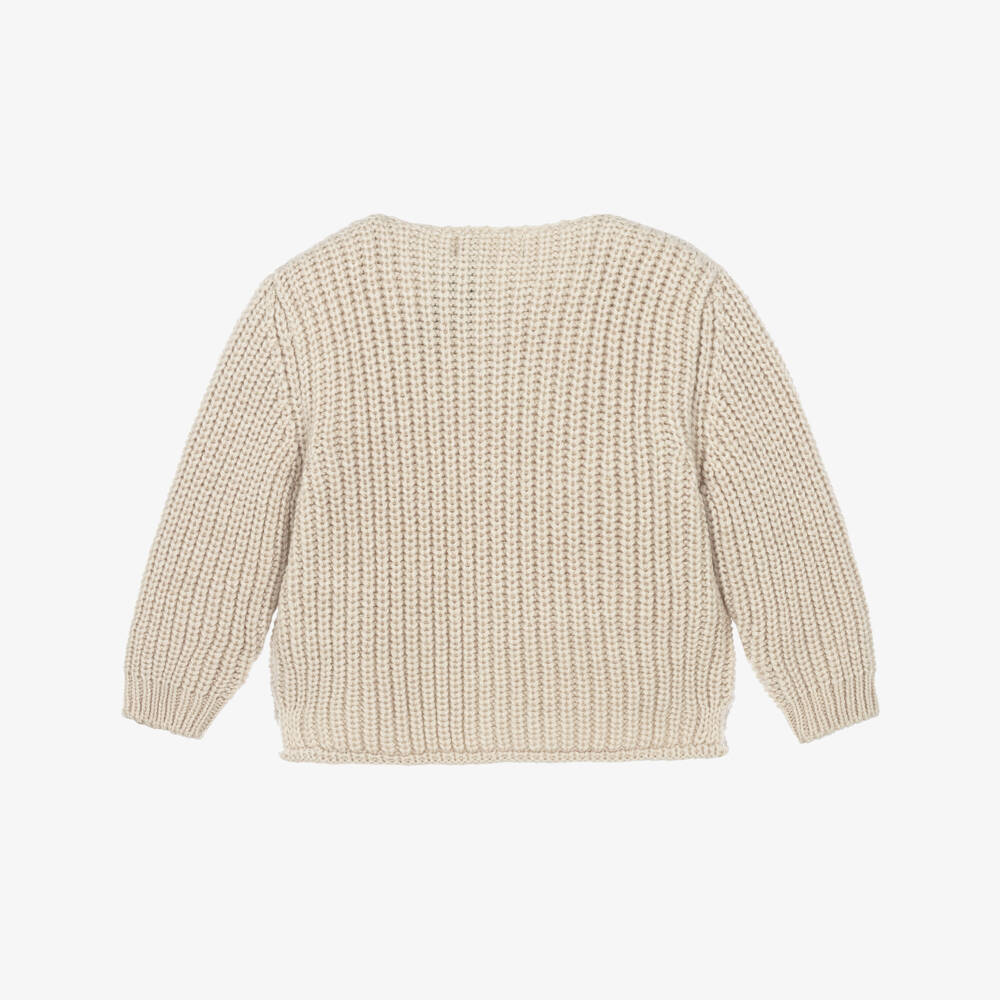 1 + in the family-Pale Beige Chunky Rib Knit Cardigan | Childrensalon