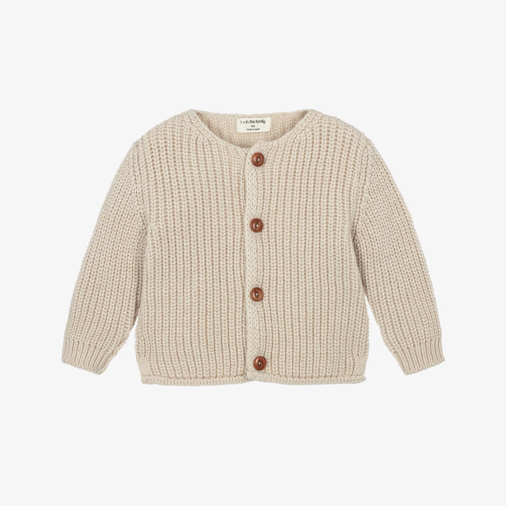 1 + in the family-Pale Beige Chunky Rib Knit Cardigan | Childrensalon
