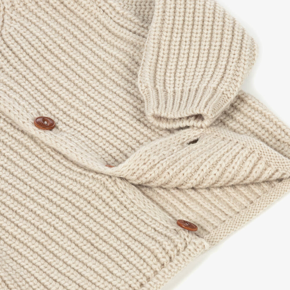 1 + in the family-Pale Beige Chunky Rib Knit Cardigan | Childrensalon