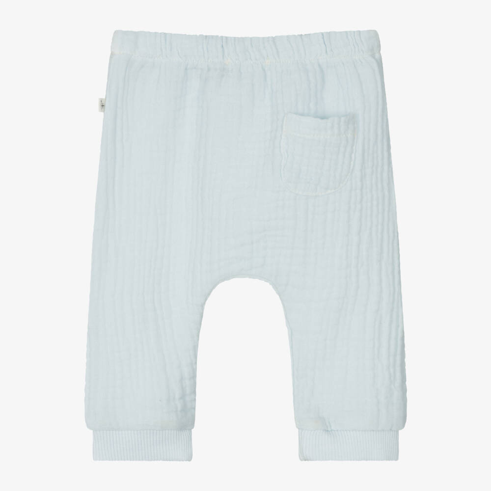 1 + in the family-Pale Blue Cotton Muslin Baby Trousers | Childrensalon