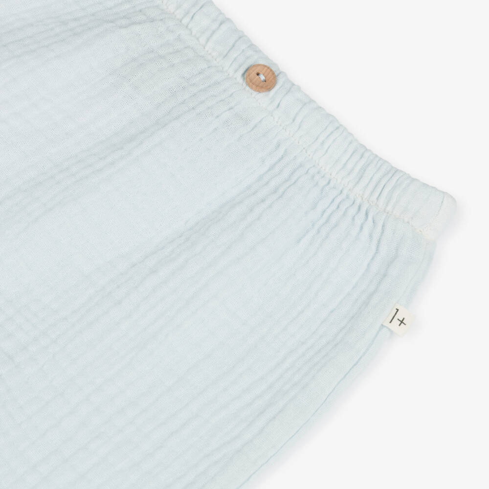 1 + in the family-Pale Blue Cotton Muslin Baby Trousers | Childrensalon