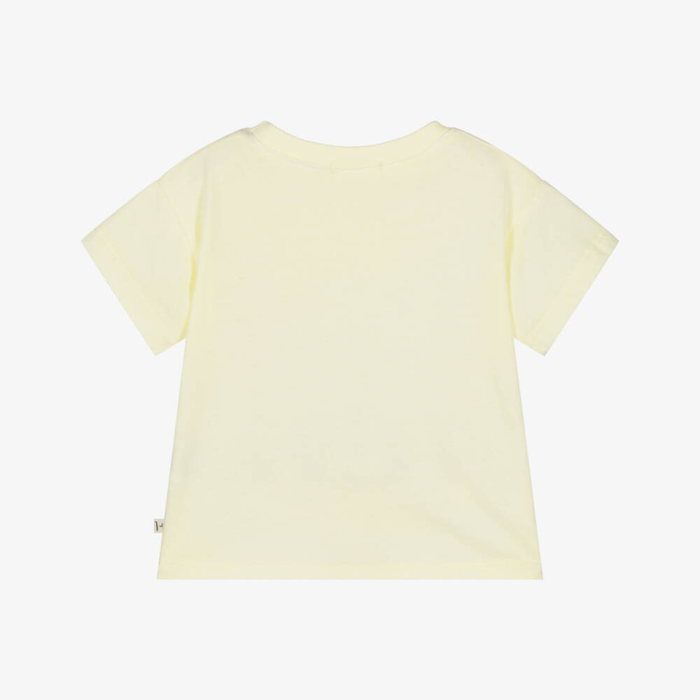 1 + in the family-Pale Yellow Cotton Jersey T-Shirt with Chest Pocket | Childrensalon