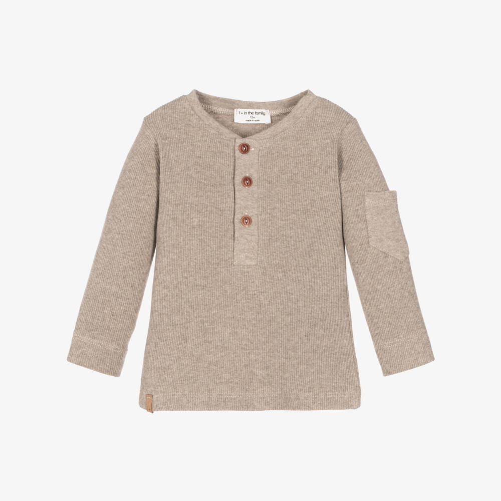1 + in the family-Taupe Beige Ribbed Henley Top | Childrensalon