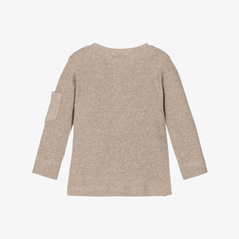 1 + in the family-Taupe Beige Ribbed Henley Top | Childrensalon