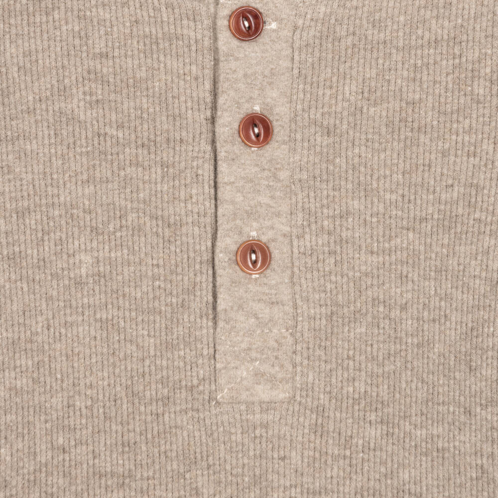 1 + in the family-Taupe Beige Ribbed Henley Top | Childrensalon