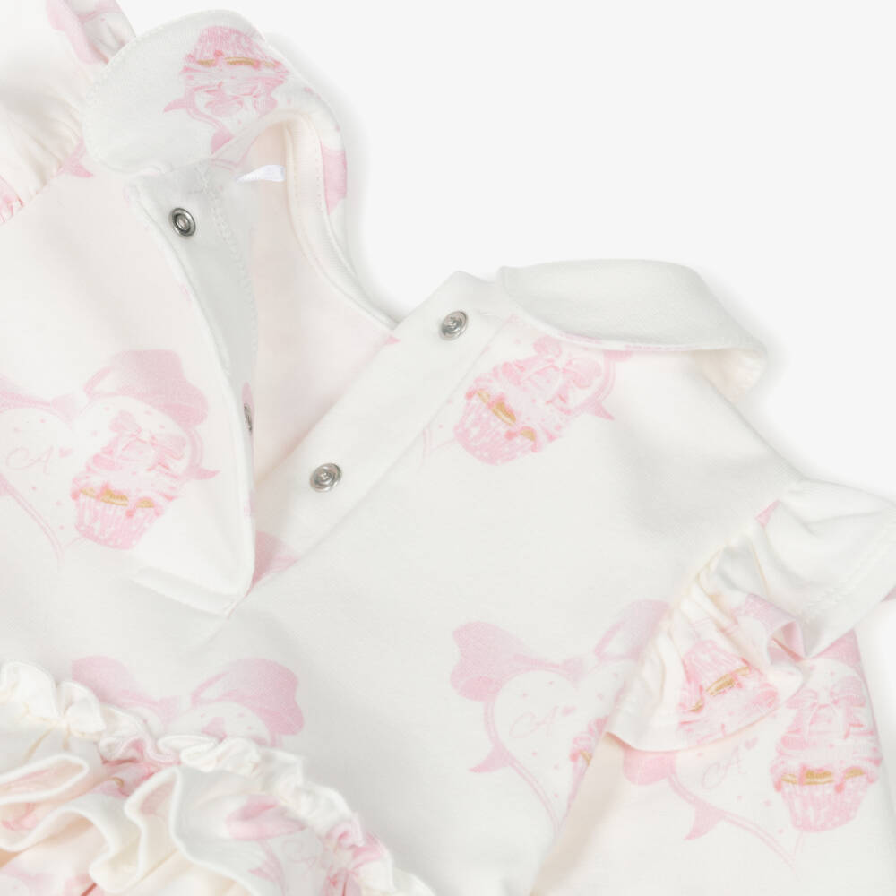 A Dee-Baby Girls Ivory & Pink Cupcake Print Shortie | Childrensalon