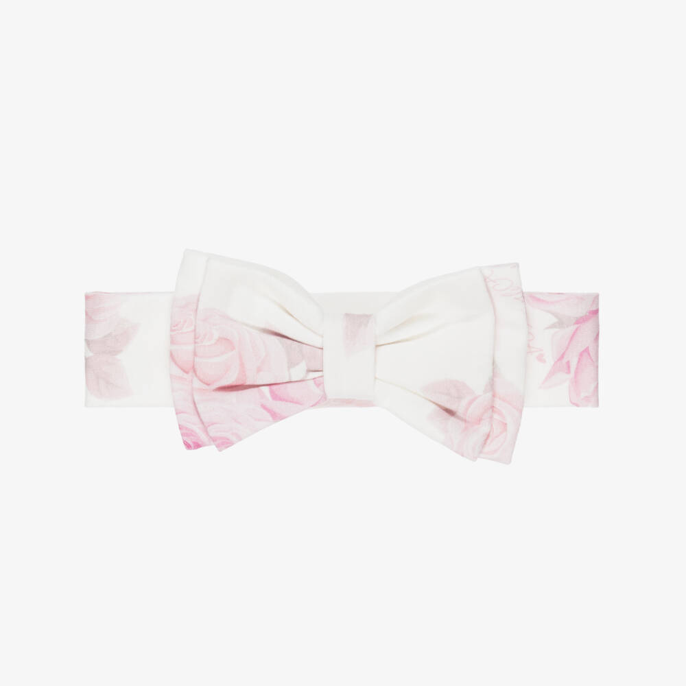 A Dee-Baby Girls Ivory & Pink Rose Headband | Childrensalon