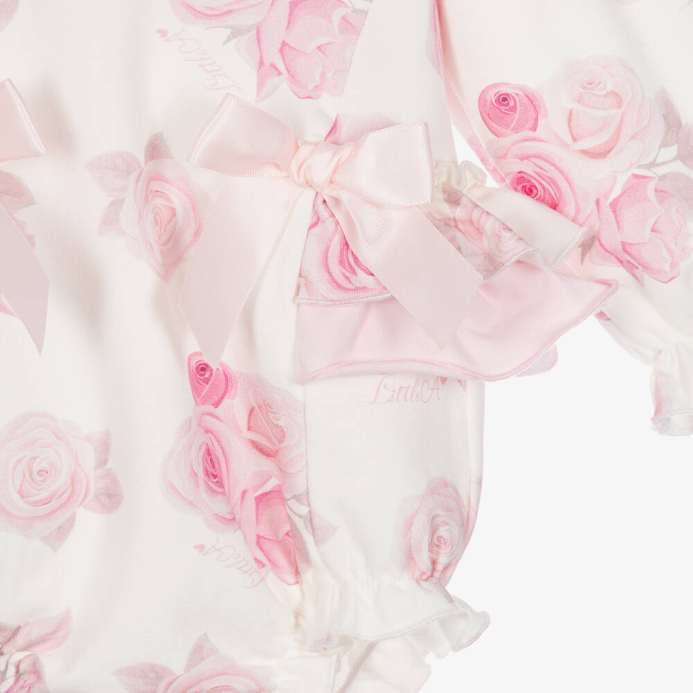 A Dee-Baby Girls Ivory & Pink Rose Print Shortie | Childrensalon