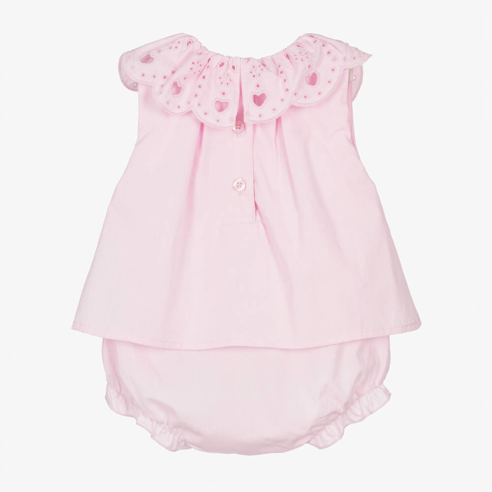 A Dee-Baby Girls Pink Shortie with Broderie Anglaise Collar | Childrensalon