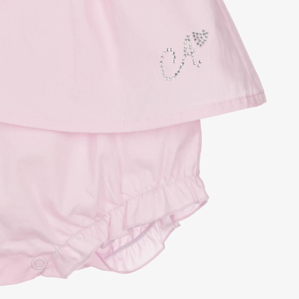 A Dee-Baby Girls Pink Shortie with Broderie Anglaise Collar | Childrensalon