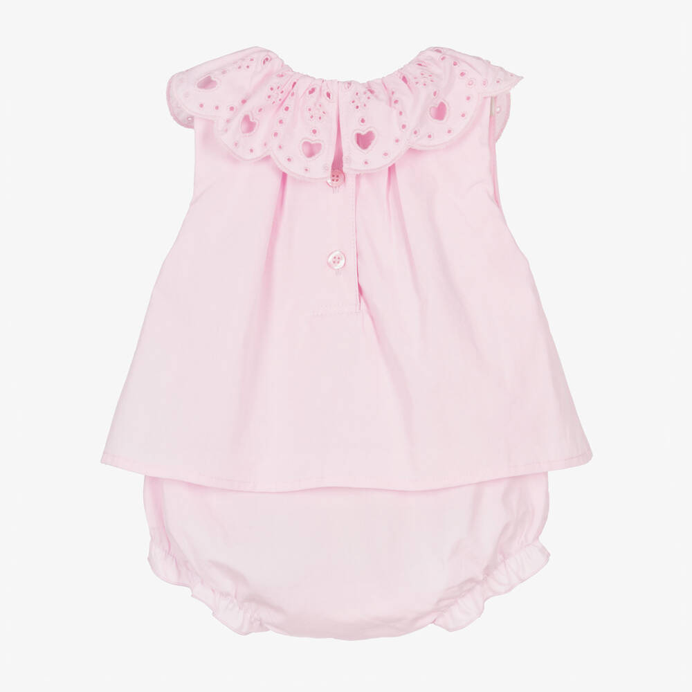 A Dee-Baby Girls Pink Shortie with Broderie Anglaise Collar | Childrensalon