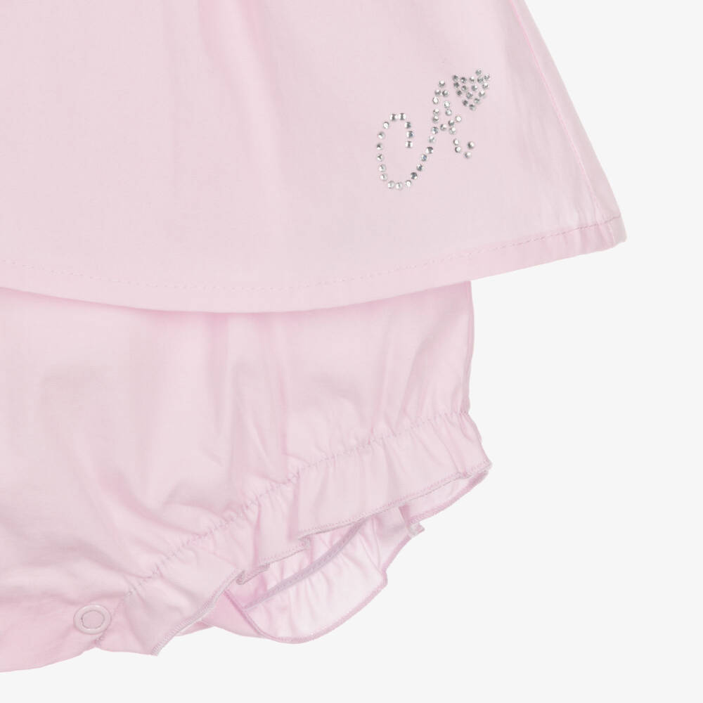 A Dee-Baby Girls Pink Shortie with Broderie Anglaise Collar | Childrensalon