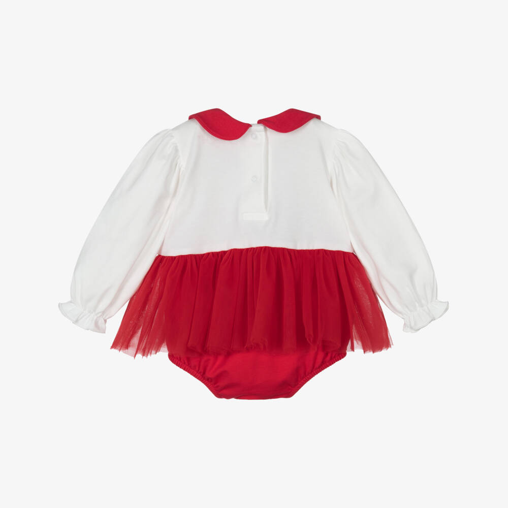 A Dee-Платье красно-белое из трикотажа и тюля для малышек | Childrensalon