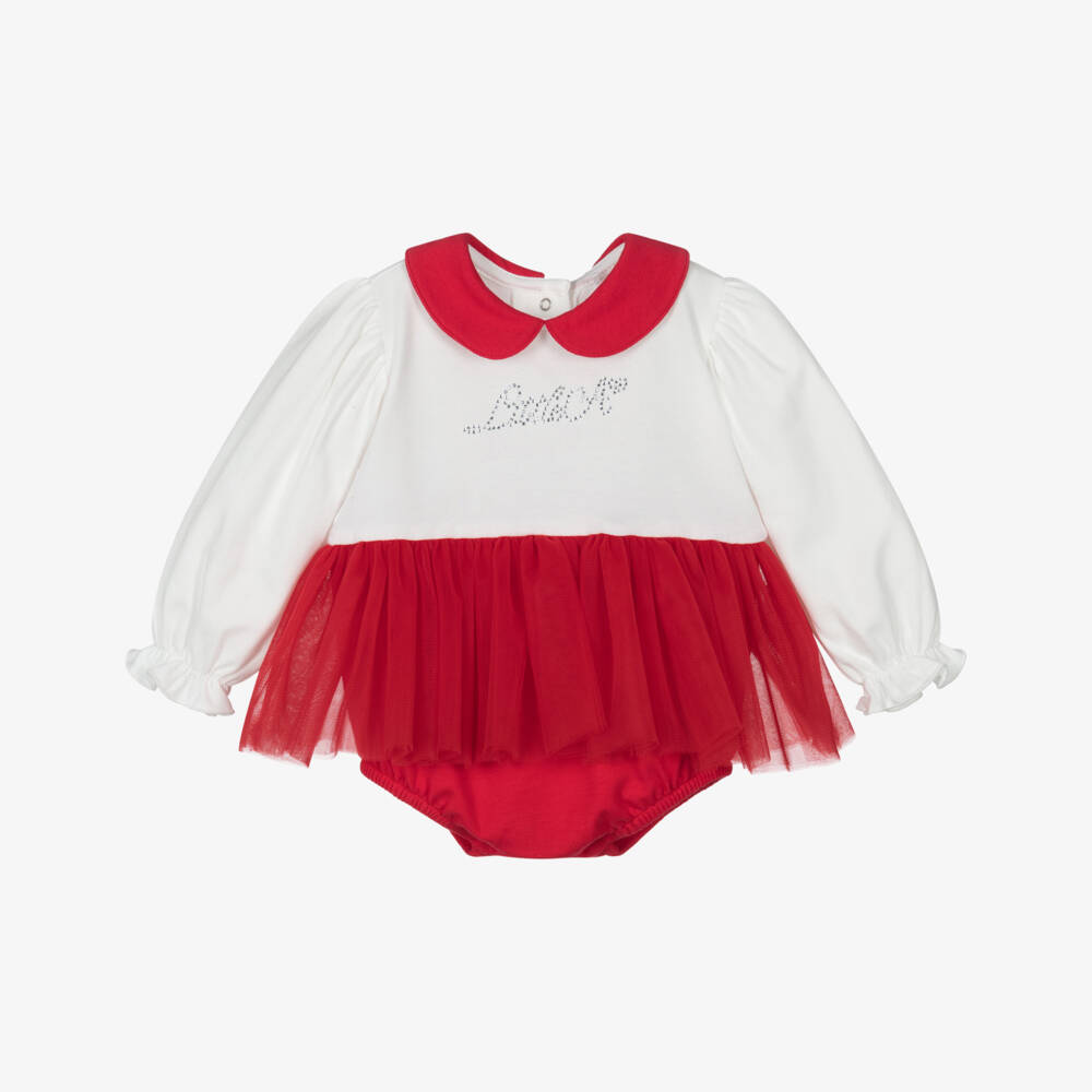 A Dee-Baby Girls Red & White Jersey & Tulle Dress | Childrensalon