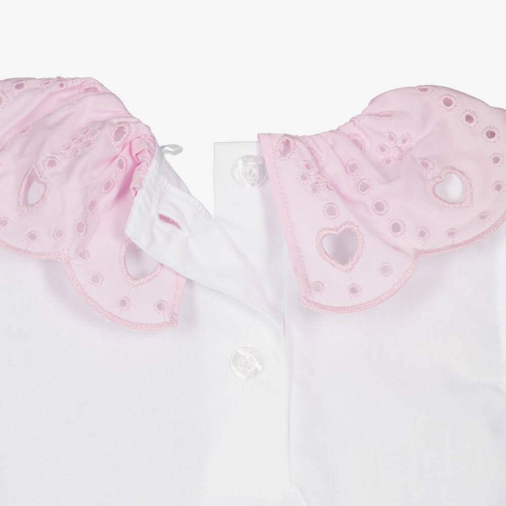 A Dee-Baby Girls White & Pink Broderie Anglaise Shorts Set | Childrensalon