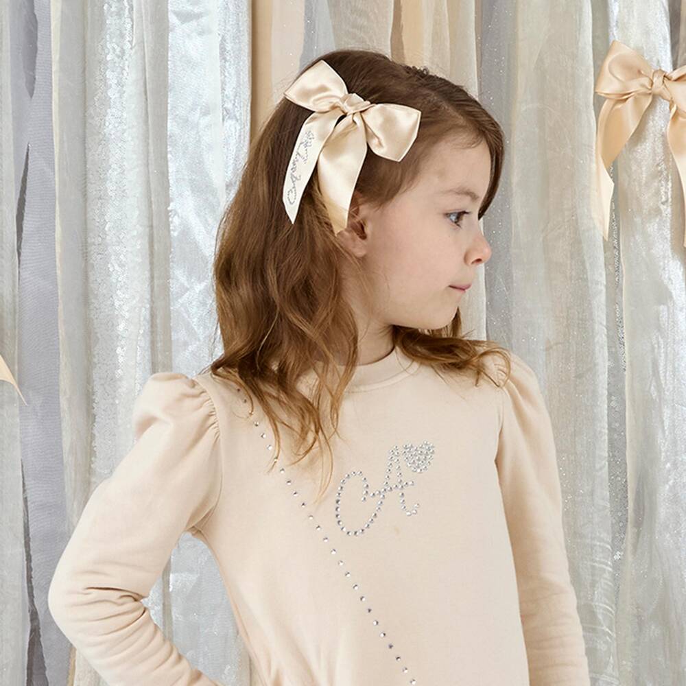 A Dee-Girls Beige Satin Bow Hair Clip (12cm) | Childrensalon