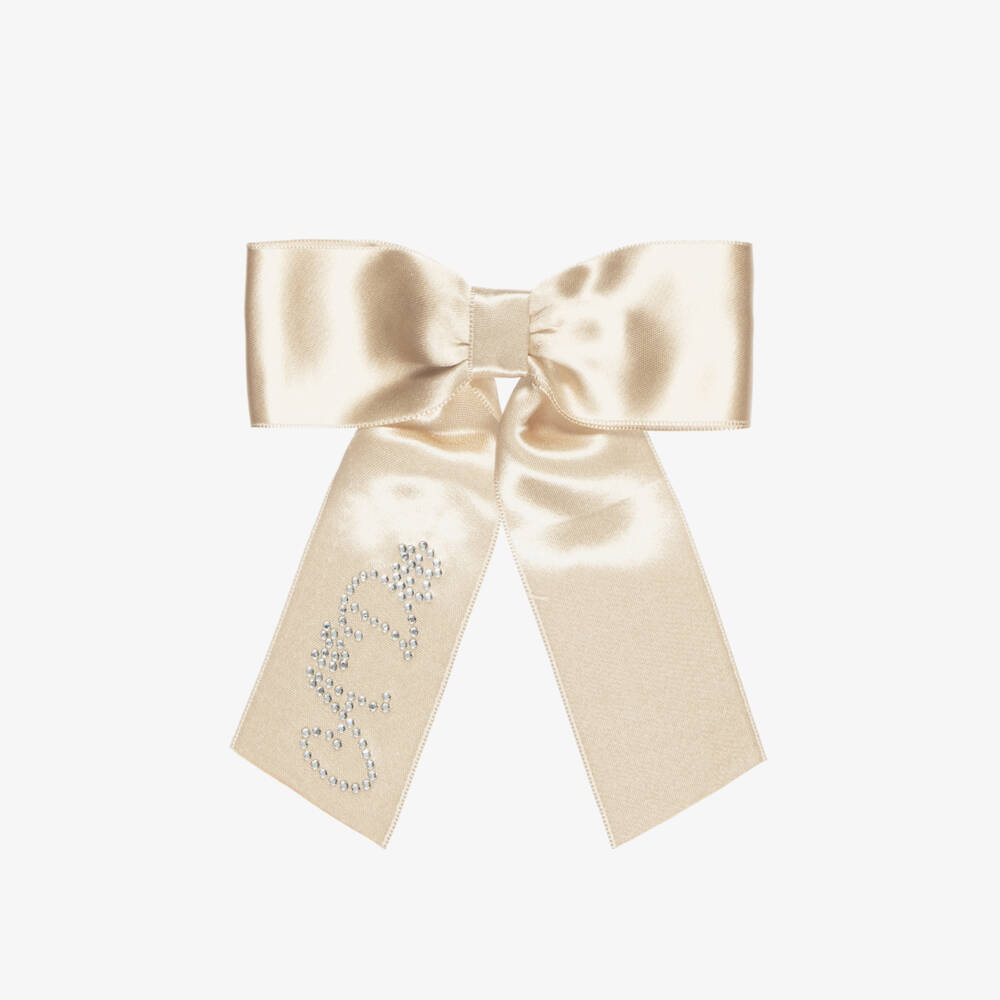A Dee-Girls Beige Satin Bow Hair Clip (12cm) | Childrensalon