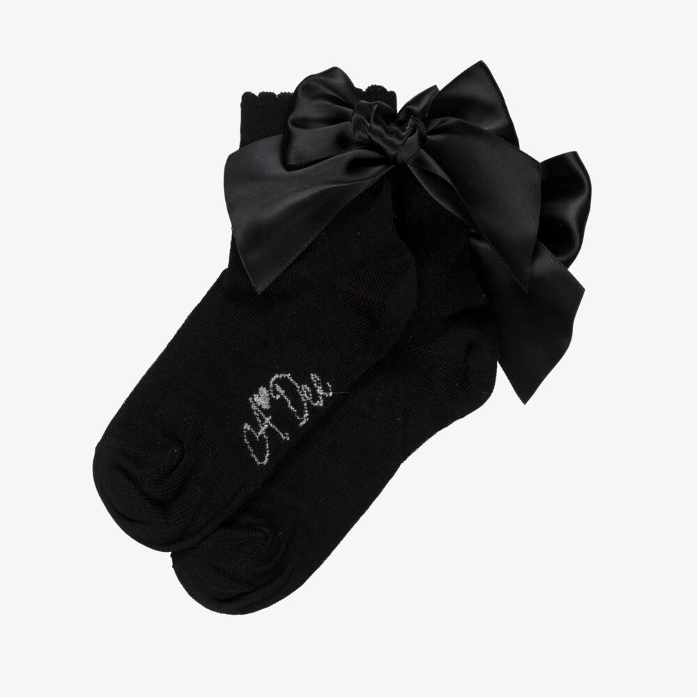 A Dee-Girls Black Ankle Socks with Bows | Childrensalon