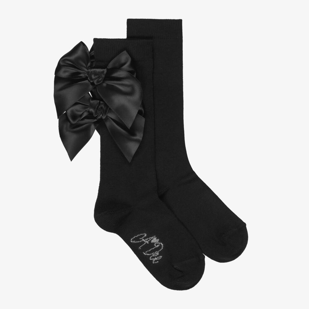 A Dee-Girls Black Bow Knee-High Socks | Childrensalon