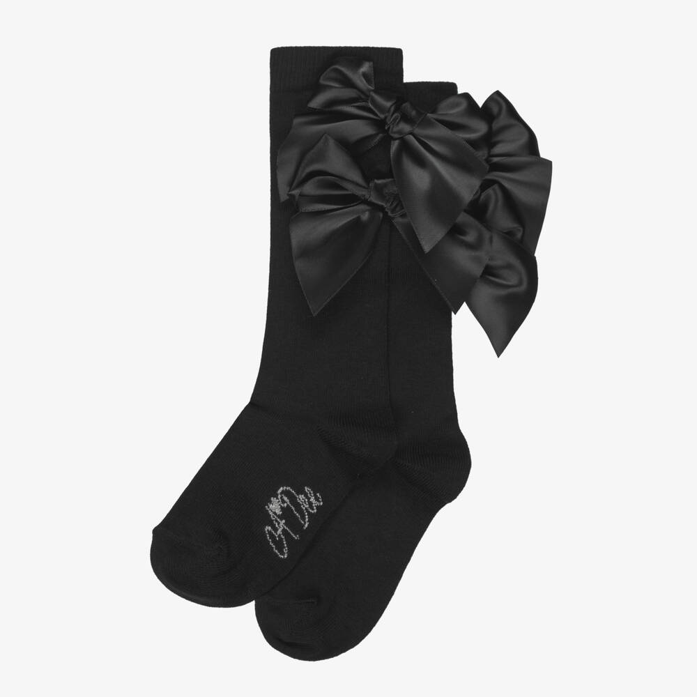 A Dee-Girls Black Bow Knee-High Socks | Childrensalon