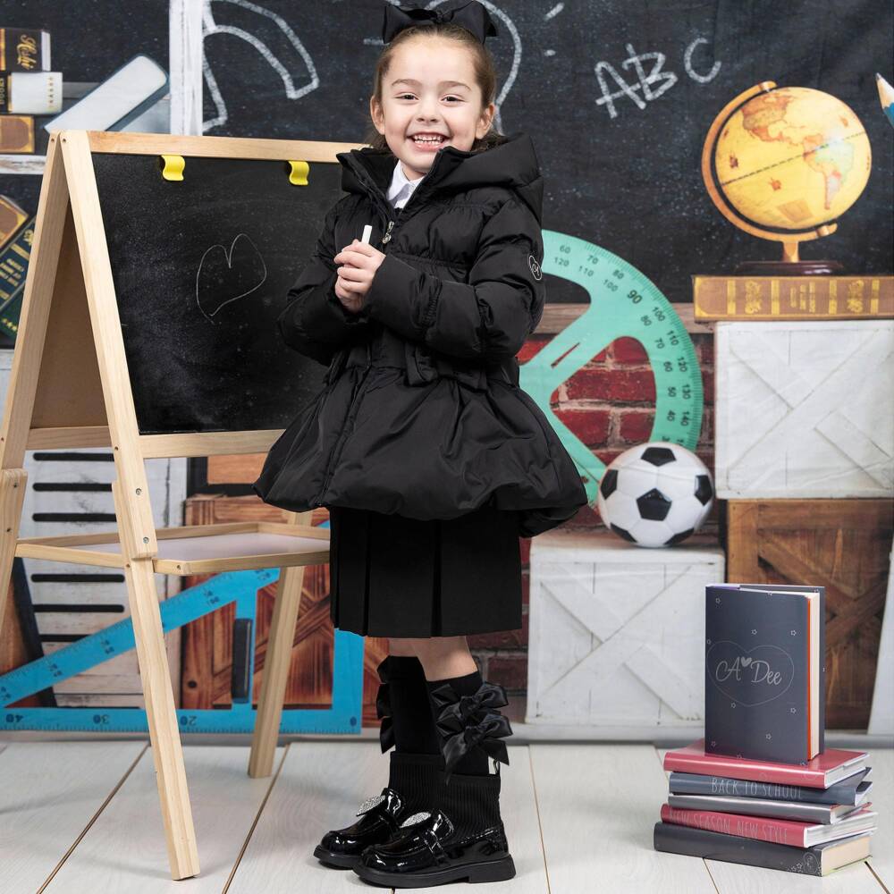A Dee-جوارب بكاحل عالي بفيونكة لون أسود للبنات | Childrensalon