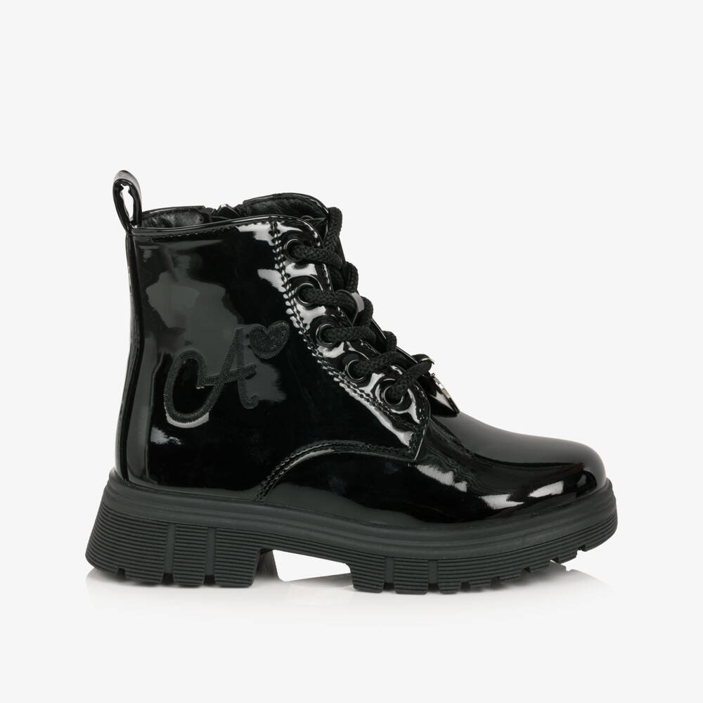 A Dee-Girls Black Faux Patent Leather Boots | Childrensalon