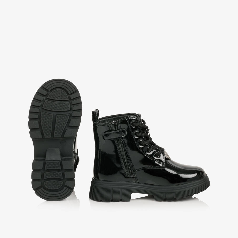 A Dee-Girls Black Faux Patent Leather Boots | Childrensalon