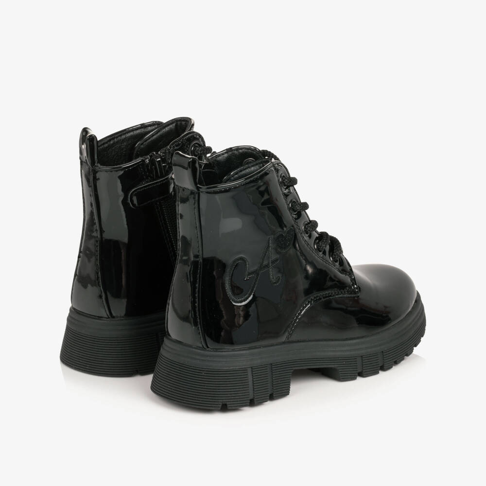 A Dee-Girls Black Faux Patent Leather Boots | Childrensalon