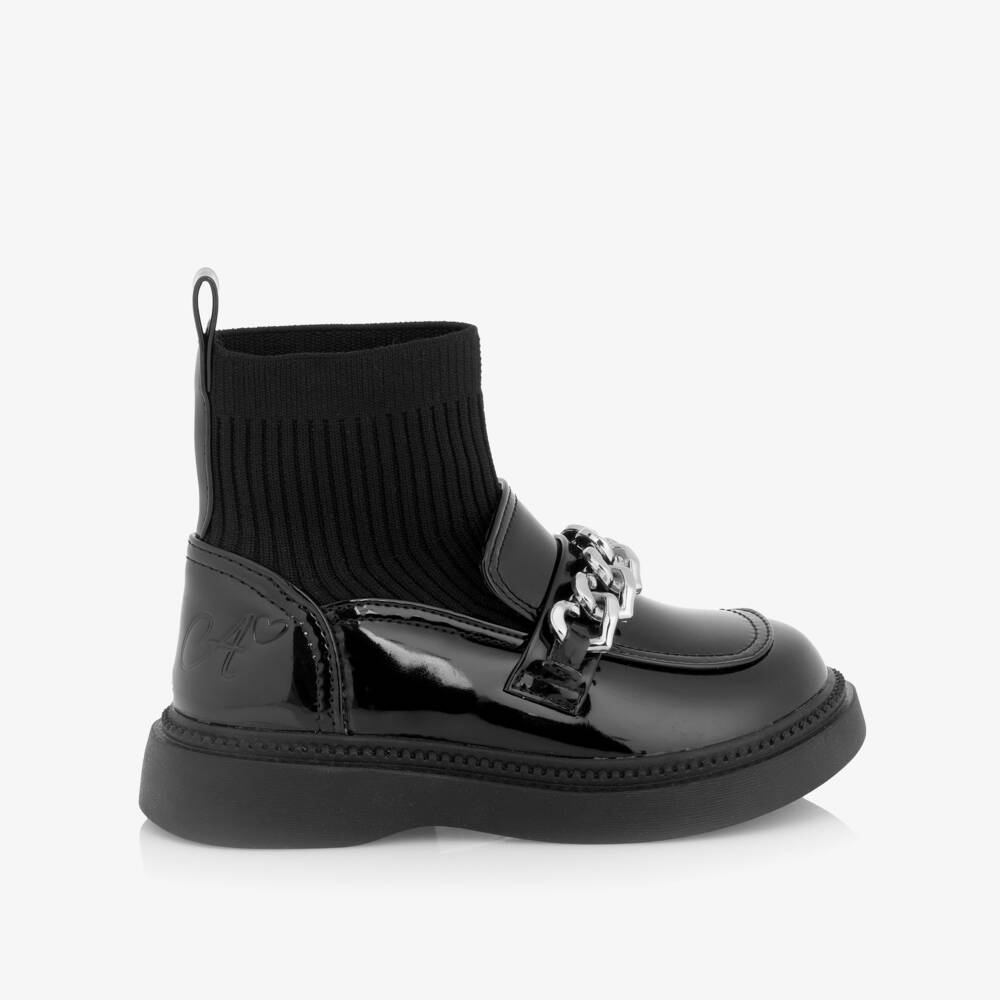 A Dee-Girls Black Patent Sock Boots | Childrensalon
