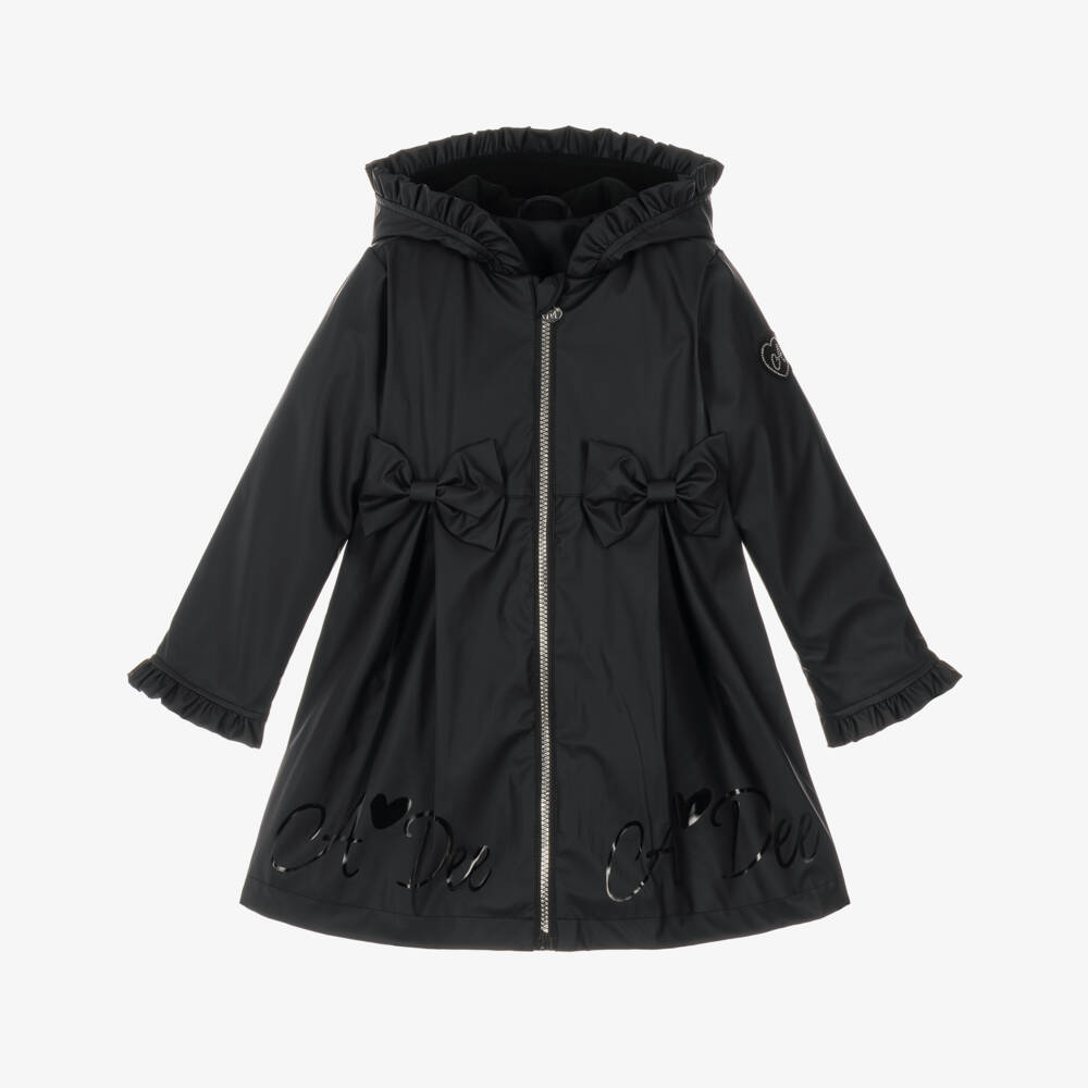 A Dee-Girls Black Raincoat with Ruffles & Bows | Childrensalon