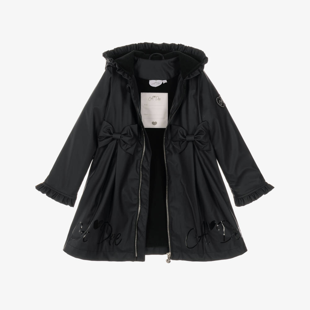A Dee-Girls Black Raincoat with Ruffles & Bows | Childrensalon