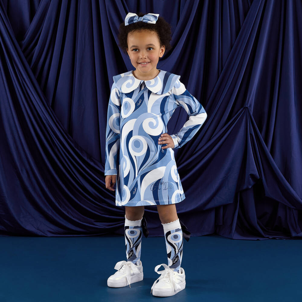 A Dee-Girls Blue Cotton Swirl Print Dress | Childrensalon