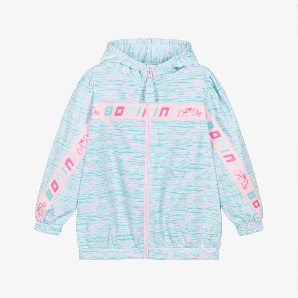 A Dee-Girls Blue & Pink Logo Tape Hooded Jacket  | Childrensalon