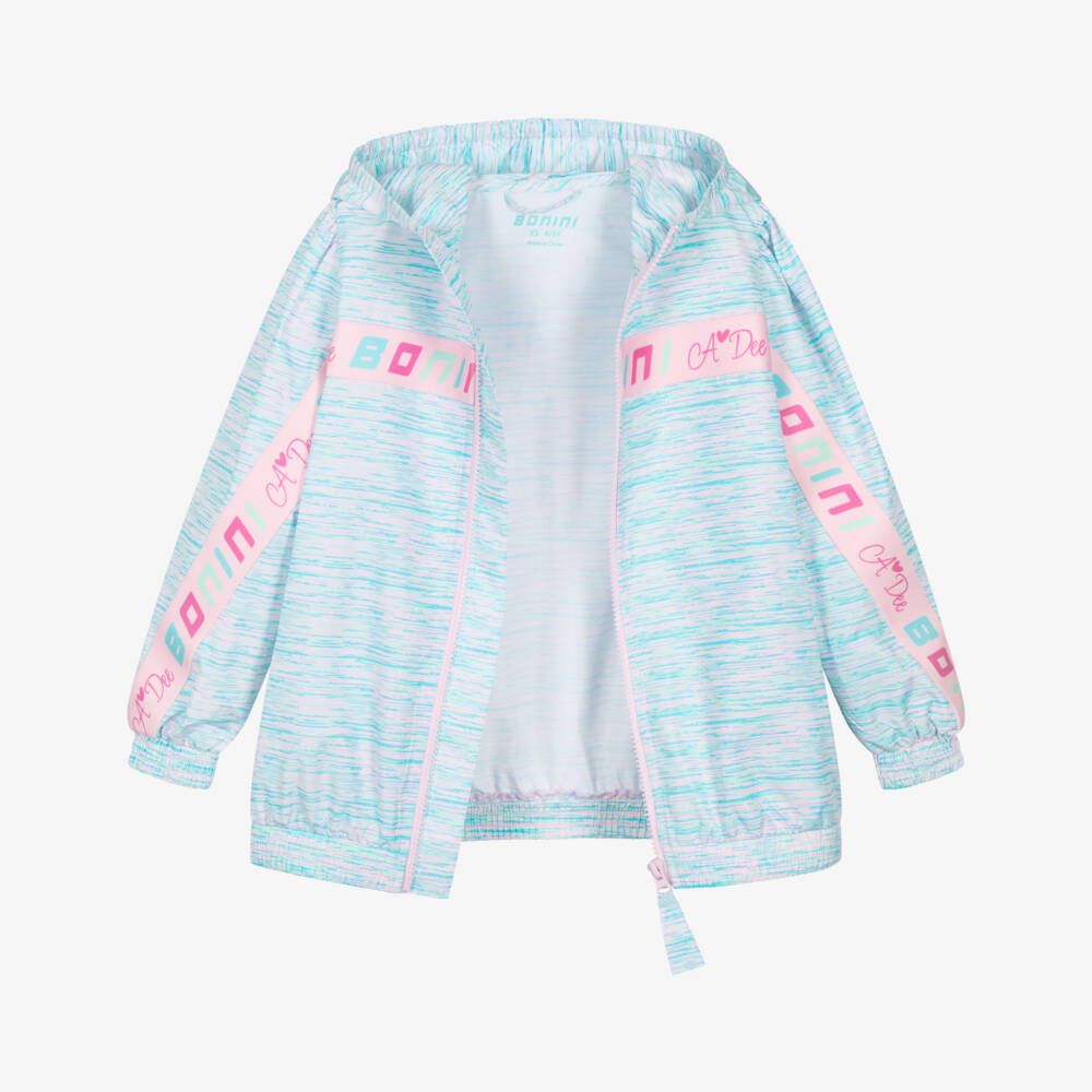 A Dee-Girls Blue & Pink Logo Tape Hooded Jacket | Childrensalon