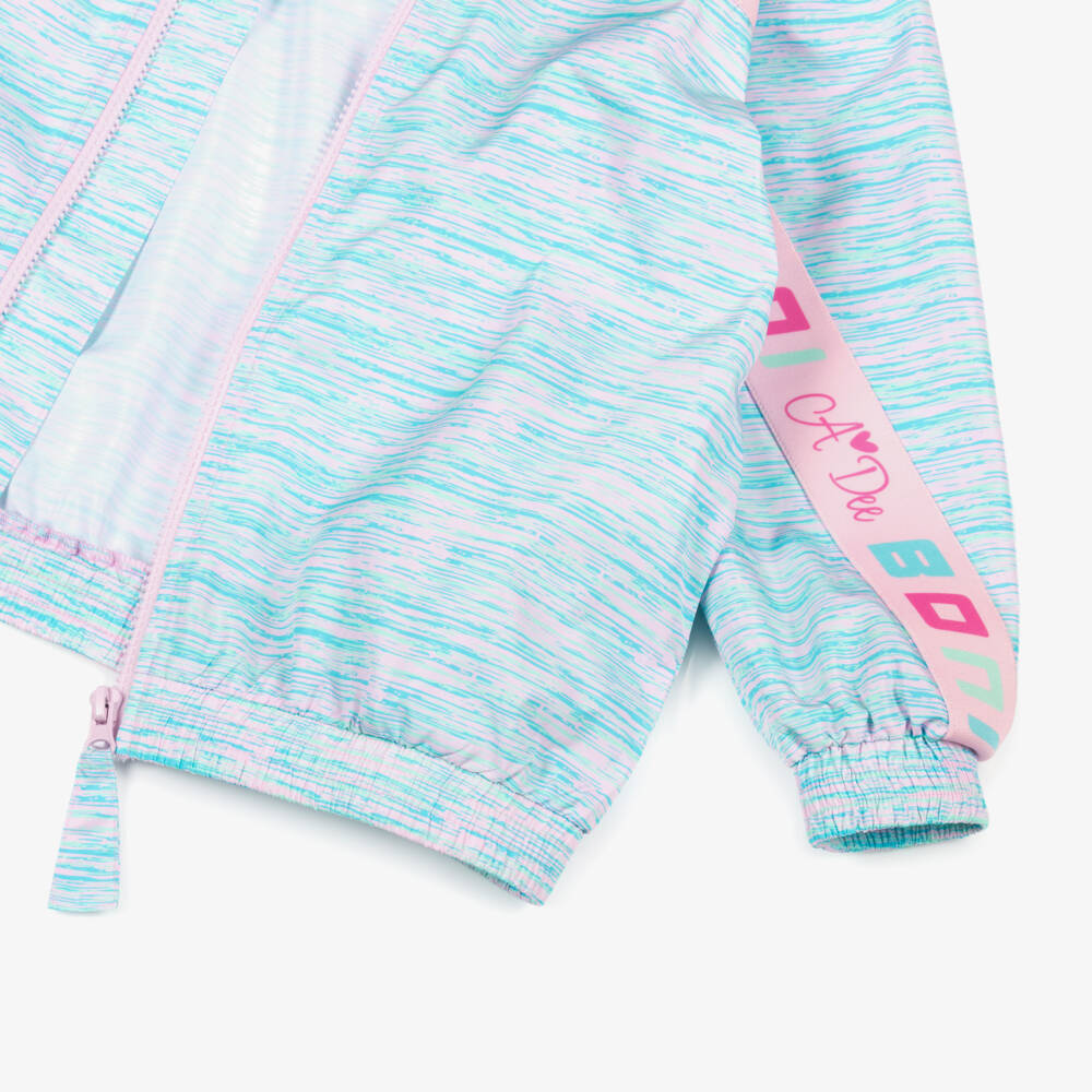 A Dee-Girls Blue & Pink Logo Tape Hooded Jacket | Childrensalon