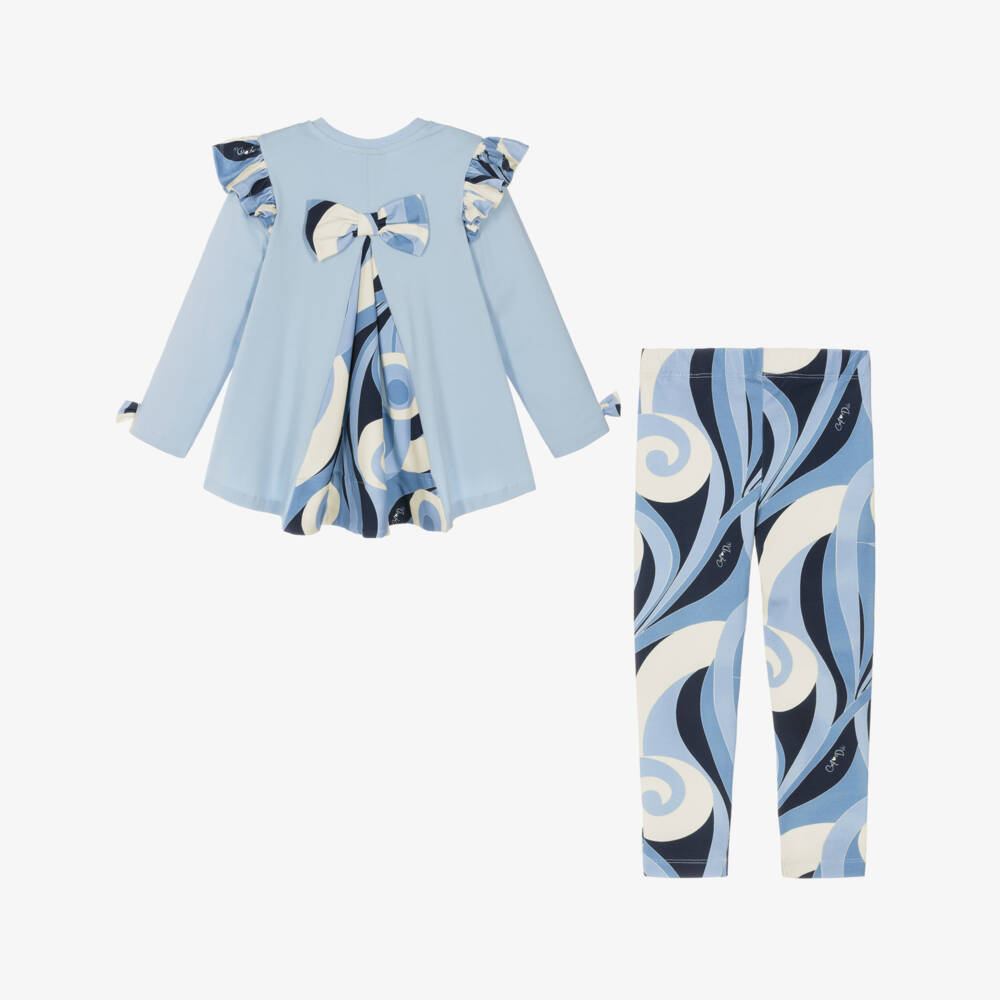 A Dee-Girls Blue Swirl Pattern Cotton Leggings Set | Childrensalon