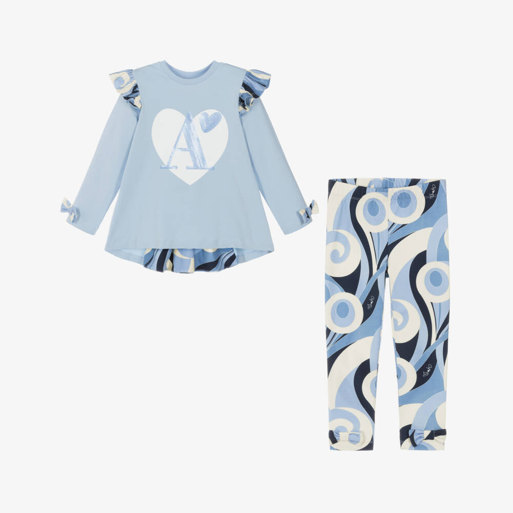 A Dee-Girls Blue Swirl Pattern Cotton Leggings Set | Childrensalon