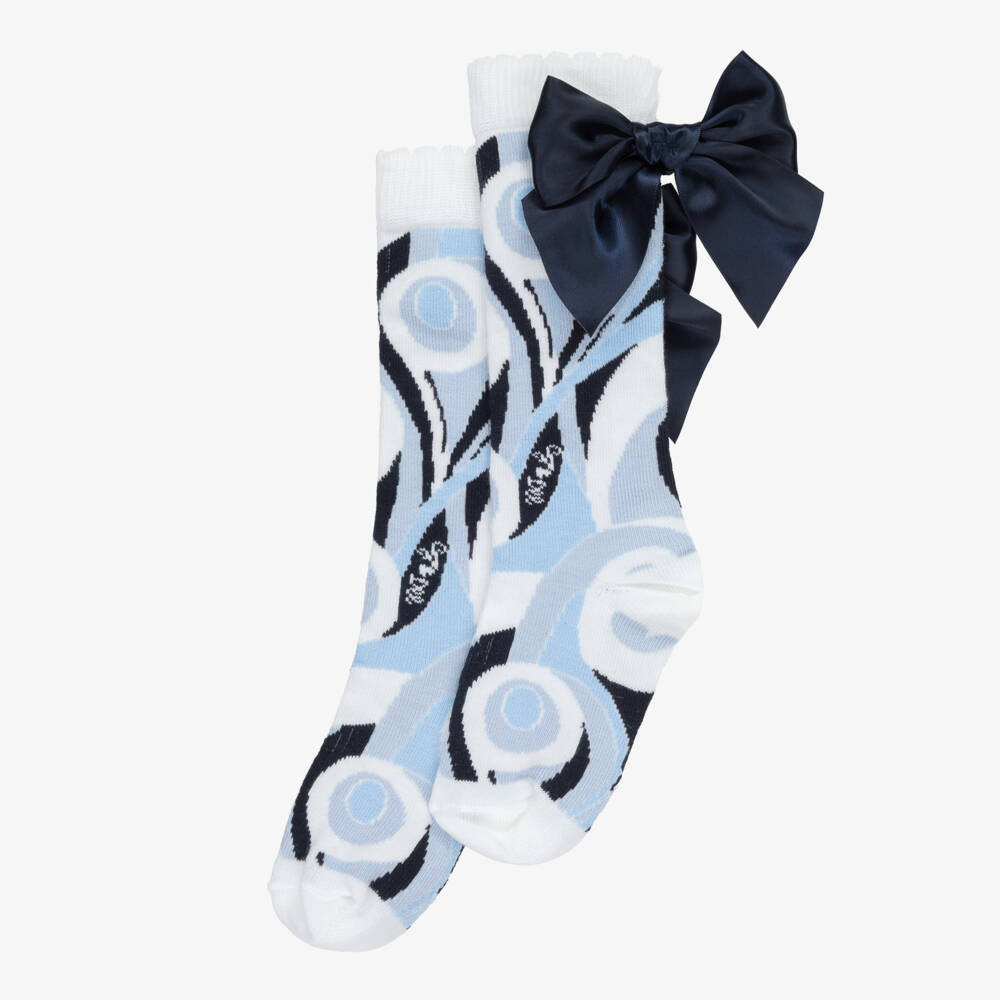 A Dee-Girls Blue Swirl Pattern Cotton Socks | Childrensalon