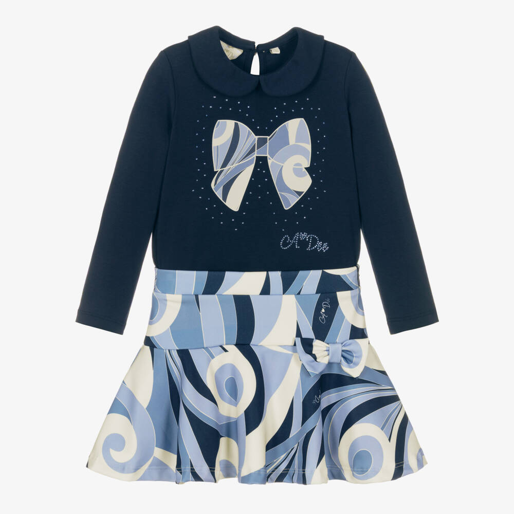 A Dee-Girls Blue Swirl Pattern Jersey Skirt Set | Childrensalon